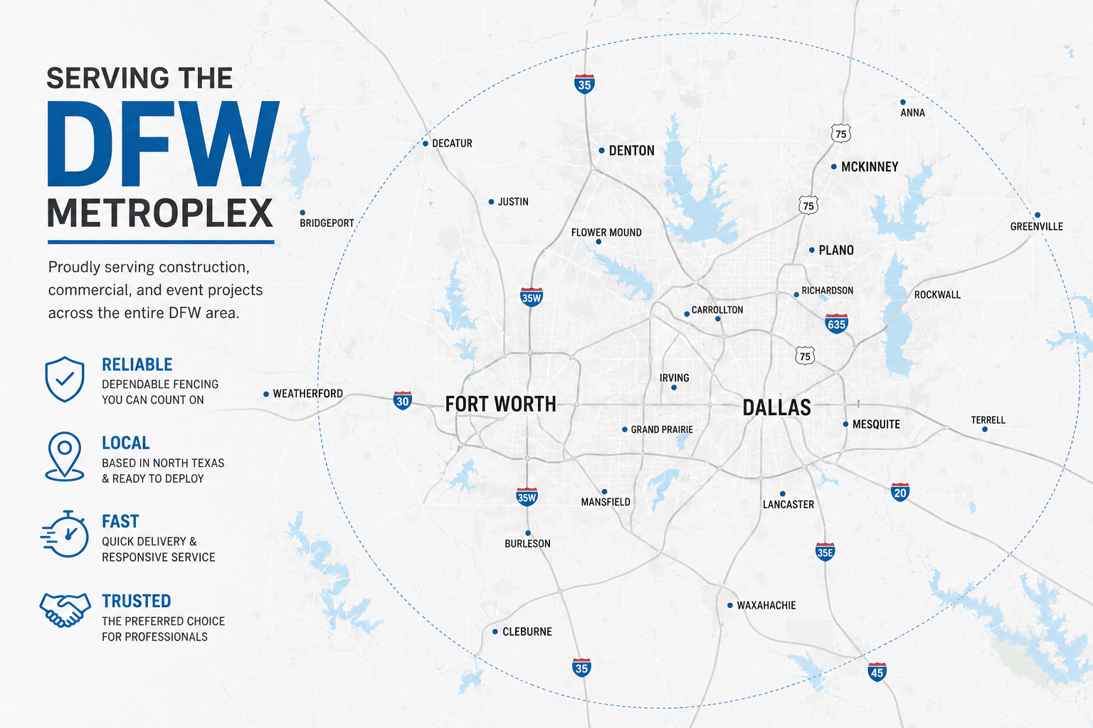Map of the DFW Metroplex service area