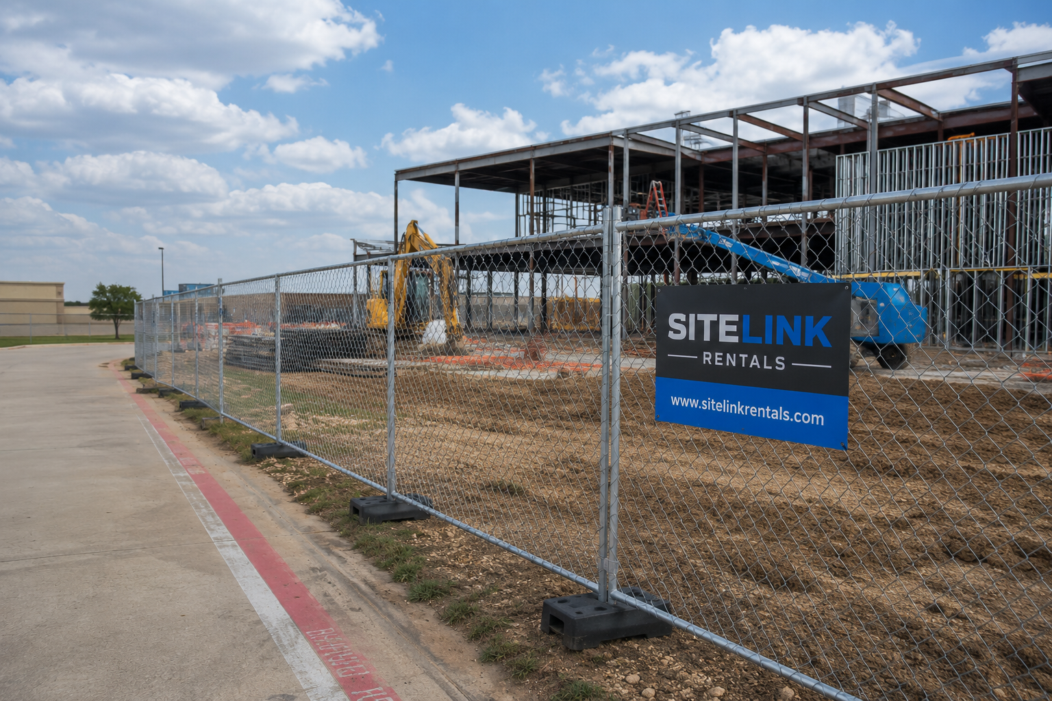 Temporary fence installation equipment and fencing for SiteLink Rentals